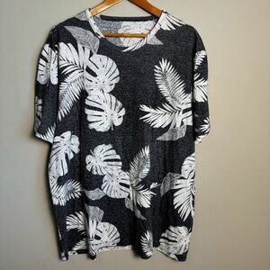 Old Navy Women's Linen Blend Tropical Leaf Print Short Sleeve T-Shirt Gray XXXL